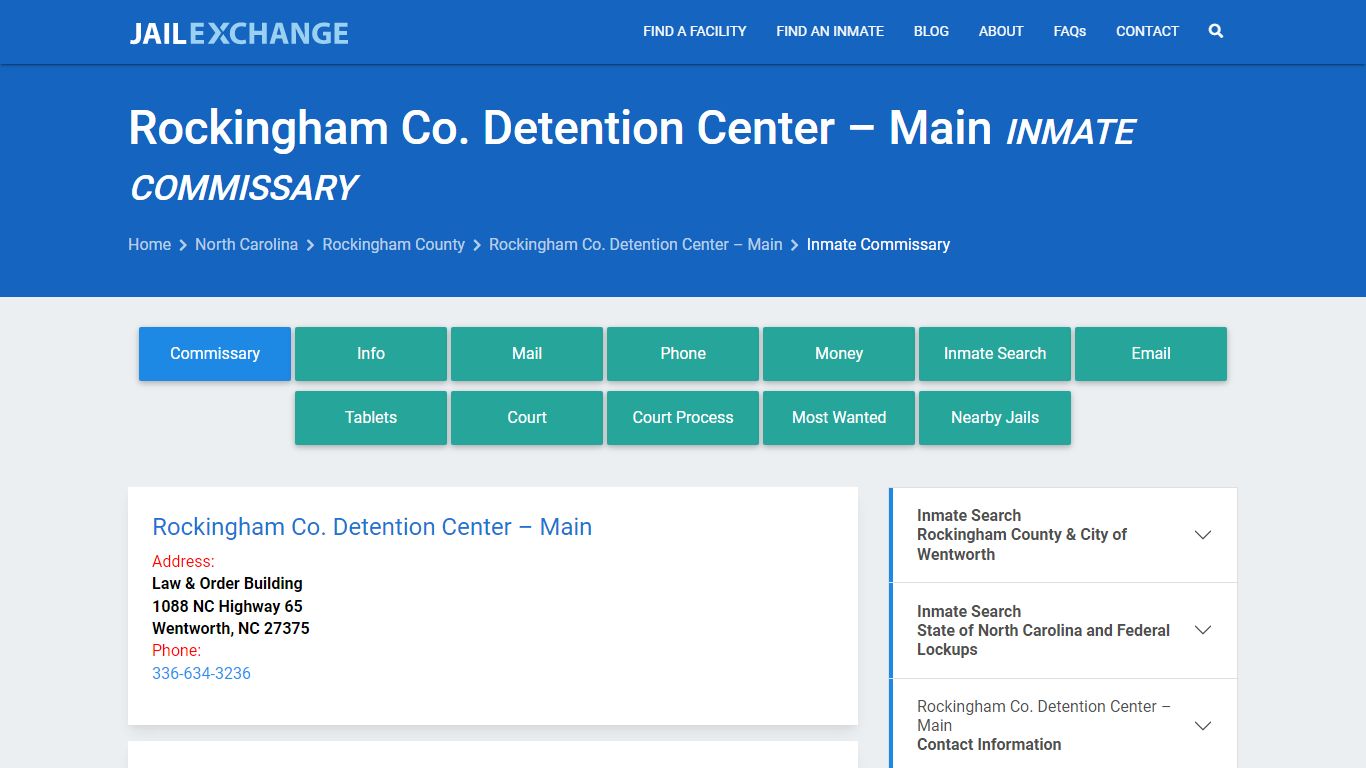 Rockingham Co. Detention Center – Main Inmate Commissary - Jail Exchange