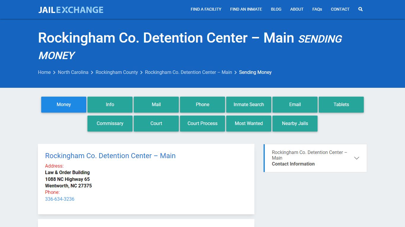 Rockingham Co. Detention Center – Main Sending Money - Jail Exchange
